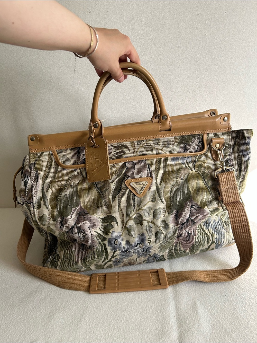Vintage French West Indies Tapestry Floral travel Bag